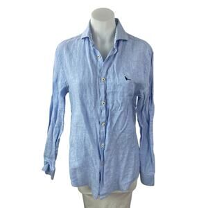 Club House 100% Linen Women's Collar V Neck Long Sleeve Button Down Shirt Top S